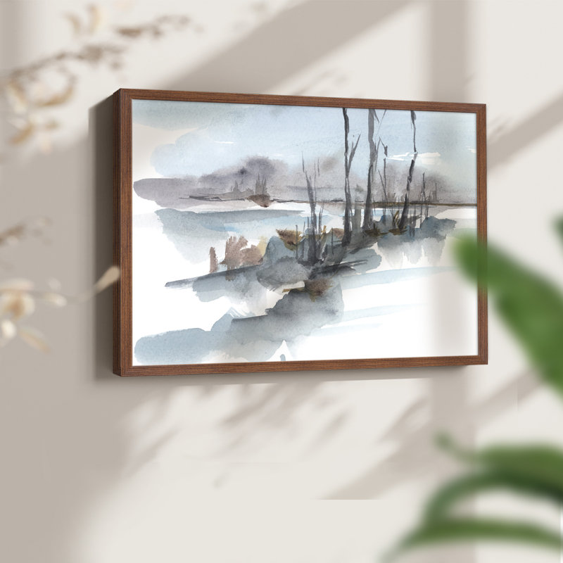 «Winter Stream Watercolor I», reproduction encadrée, H 11 po x l 14 po, Noyer