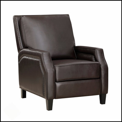 Push Back Reclining Chair With Dark Brown Faux Leather, Self-Reclining Motion, Solid Wood Frame For Modern Living Rooms