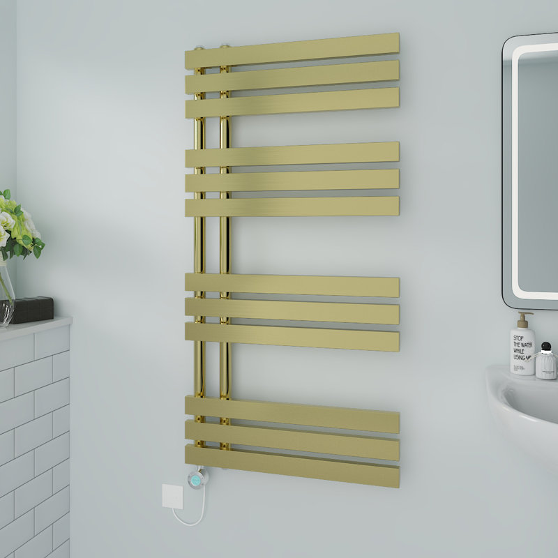 Camari Designer Towel Rail Heated Towel Rails, Brushed Brass, 120cm H x 60cm W x 7.35cm D