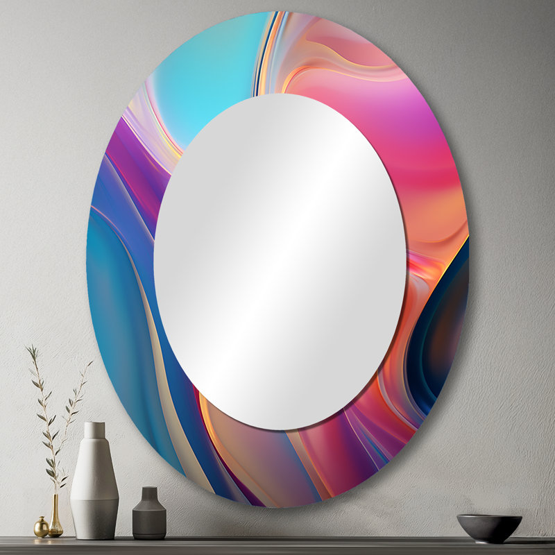 Transitional Pink And Blue Shapes V - Pink Modern Oval Wall Mirror, 43" x 33"