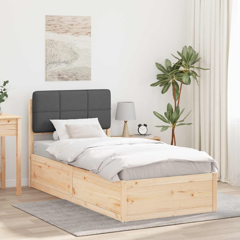 Solid Wood Bed Frame, European Single (90 x 200 cm), Dark Grey