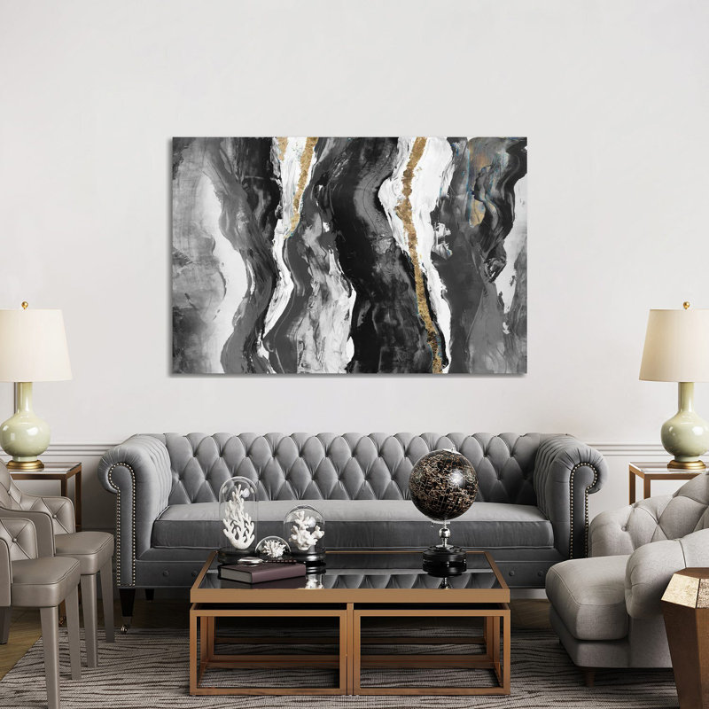 Effectus II, H 40 po x l 60 po, Noir / Blanc / Doré