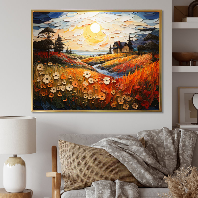 Marteka Farmhouse Seasons Pointillism II - impression, H 16 po x l 32 po, Cadre flottant doré