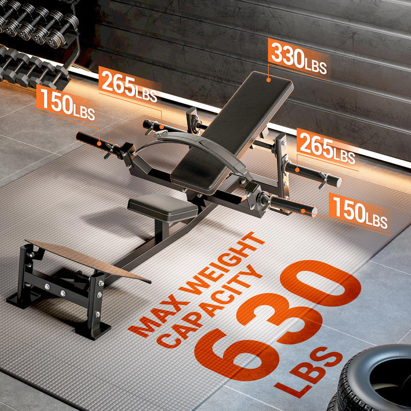 Machine de pont réglable pour la poussée et la glande de la hanche - capacité de 630 lb, support de poids, pour plaques de 2 po