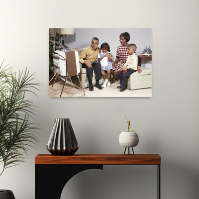 1960S African American Family Mother Father Son And Daughter Sitting In Living Room Watching Television Classic Retro Vintage Wall Art