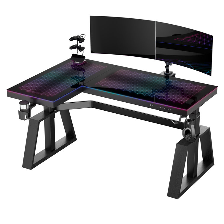 Eureka Ergonomic Music Synced RGB LED Glass Gaming Desk