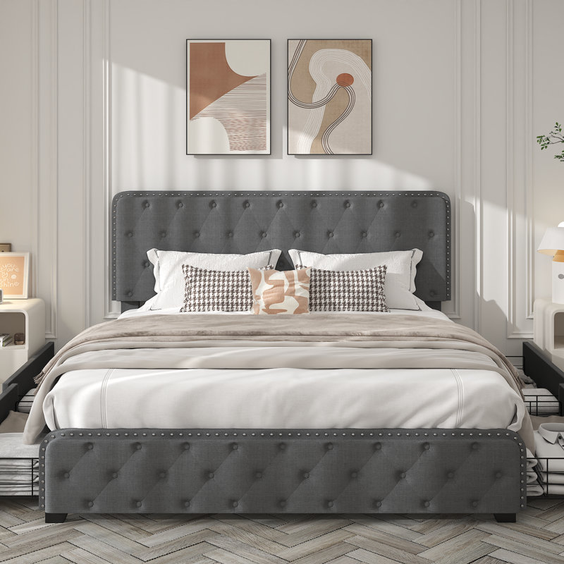 Grand lit avec rangement, Gris foncé