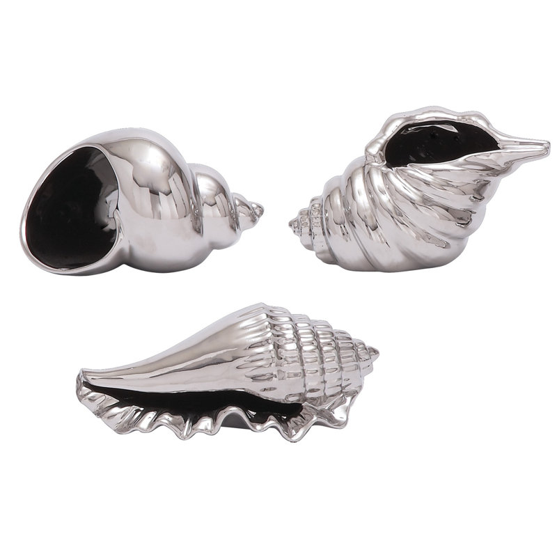 Shoaf Porcelain Ceramic Shell Decorative Sculpture Set, Silver