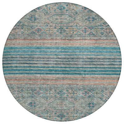 Julissara Teal Washable Indoor-Outdoor Rug - LOOMLAN