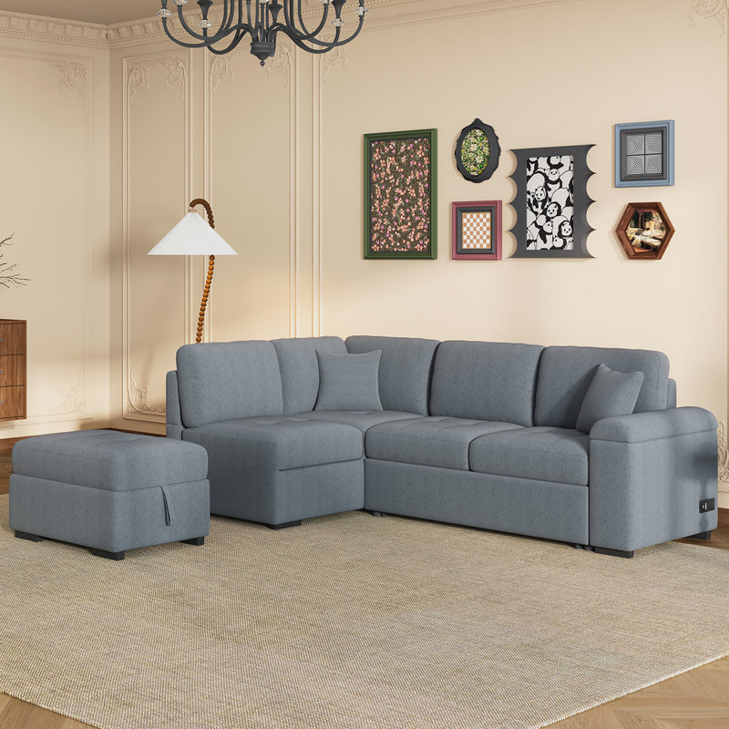 Versatile L-Shape Sleeper Sectional Sofa With Storage Ottoman And USB Charging For Modern Living Spaces