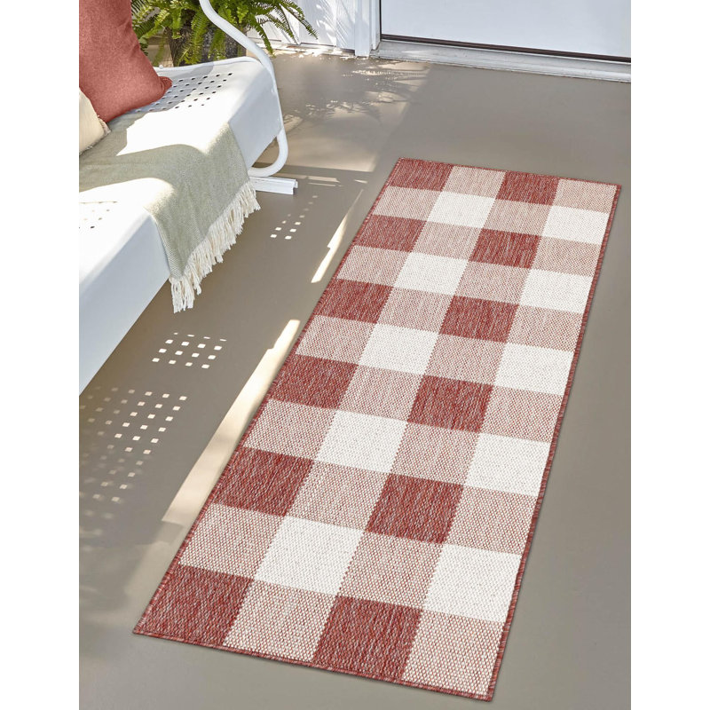 Tapis intérieur / extérieur rouge Borland, Tapis de couloir 2 pi x 8 pi