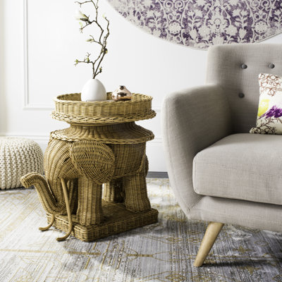 Bungalo Kubu Rattan Nightstand - Modern Eclectic Storage Table with Removable Tray