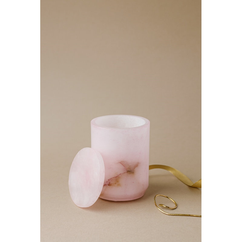 Pot rose albâtre avec couvercle, H 6 po x l 4 po x P 4 po