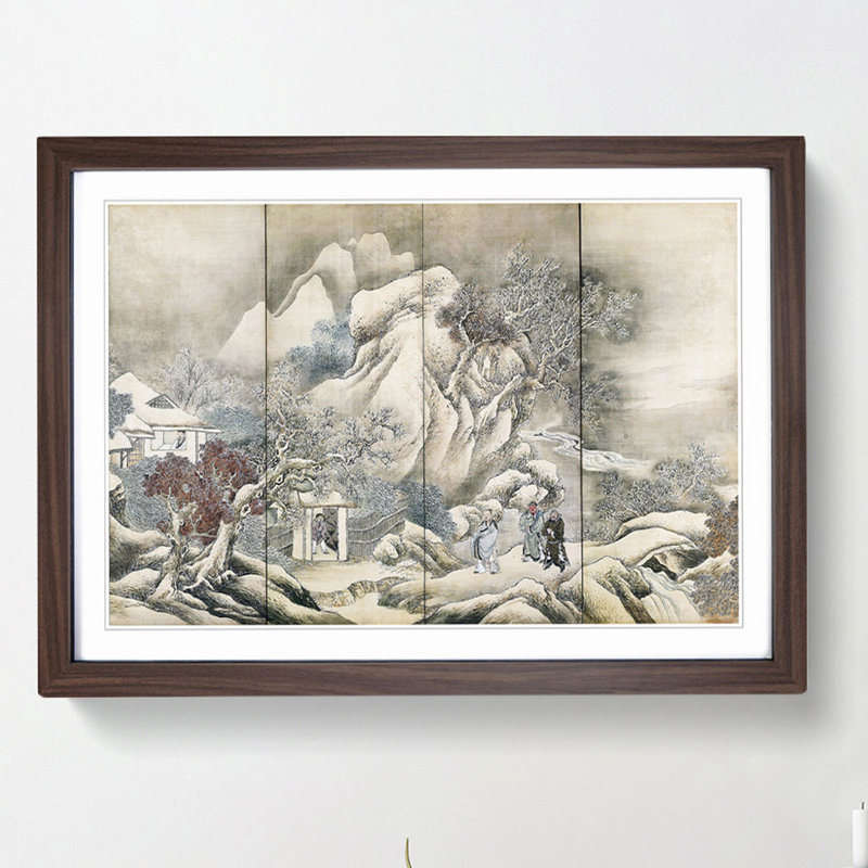 Liu Bei Visiting Zhuge Liang by Yosa Buson - Picture Frame Painting Print, 27cm H x 36cm W x 2cm D, Walnut Framed
