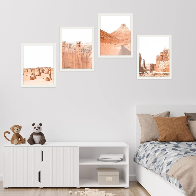" Framed Red Grand Canyon Set Of 4 Arizona Desert Valley Southwest Wall Decor Prints " 4 - Pieces, 10" H x 8" W x 1" D, White