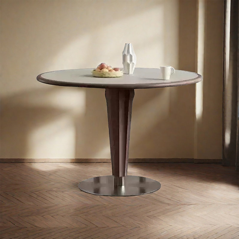French style simple retro round dining table sets, Brown/White, Brown
