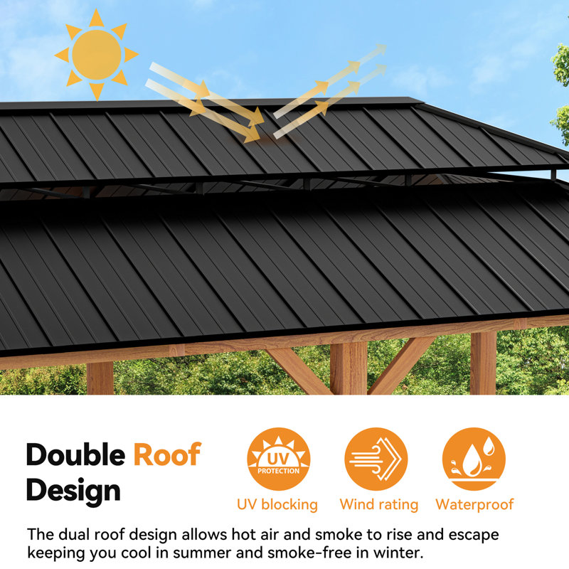 Horizon 12 Ft. X 20 Ft. Hard Top Gazebo With Solar Self Powered Led Lights, Mosquito Netting And Canopy Hook