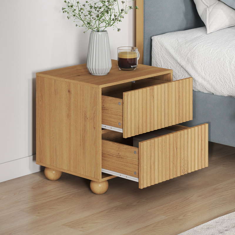 Ashford 18.9"W Fluted Wood 2-Drawer Nightstand, Natural Oak