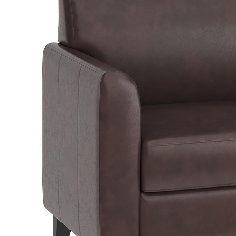Elegant Brown LeatherSoft Fixed-Arm Chair with Wooden Frame