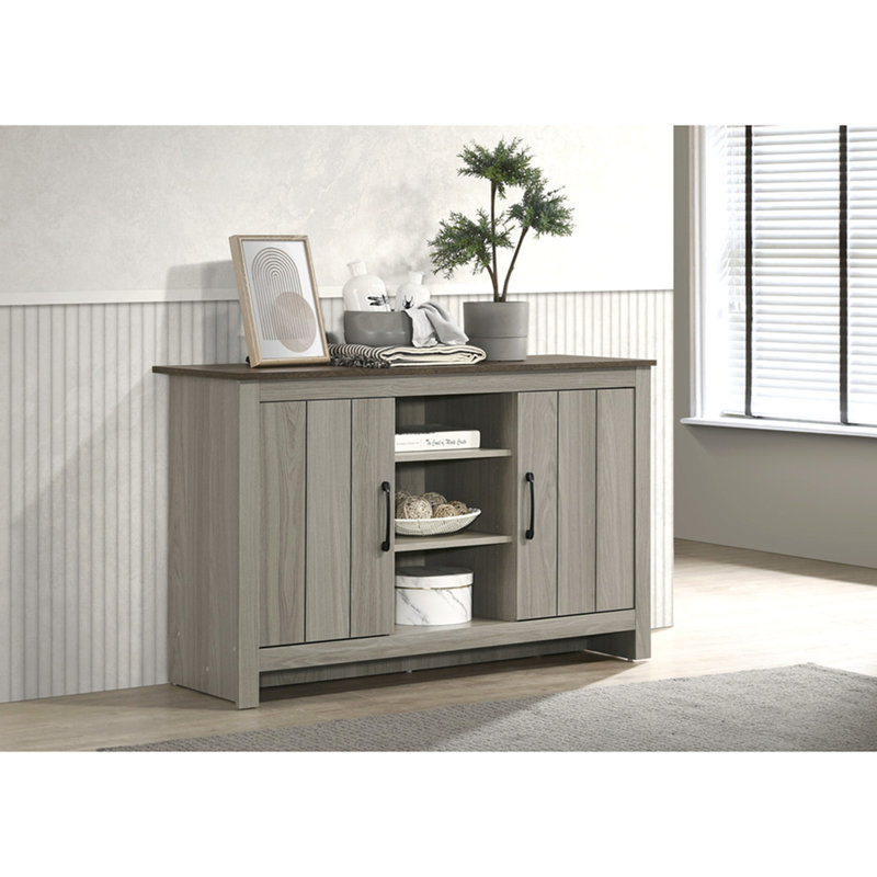 Armoire à finition chêne gris avec tablettes et portes d'armoire