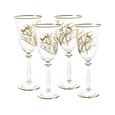 Vivience - 4 verres à eau à motif floral doré, 8,75 oz