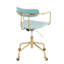 Chaise de bureau contemporaine en métal doré et velours bleu clair