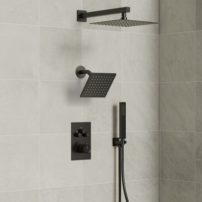 Wall Mount 12" High-Pressure Rainfall Shower Faucet, Dual Rainfall Shower Head System with Thermostatic Valve