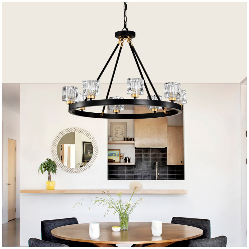 Noir mat + lustre en roue de chariot de style lustre en cristal de style campagnard pour salon