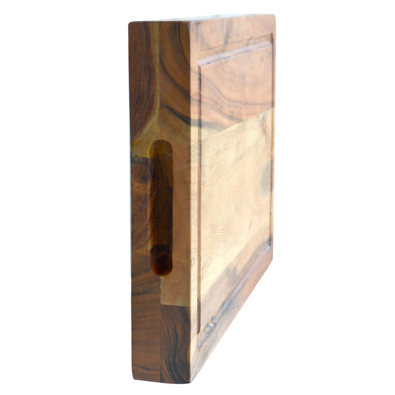 Acacia Wood Cutting Board with Groove Handles, 18 x 12 Inch