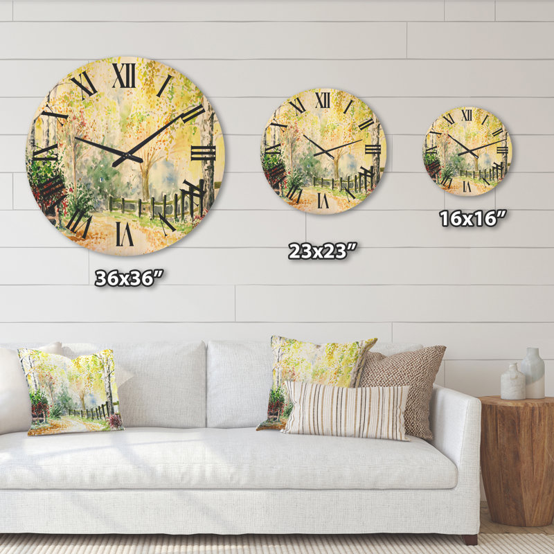 Horloge murale en bois paysage d'automne, Très grand