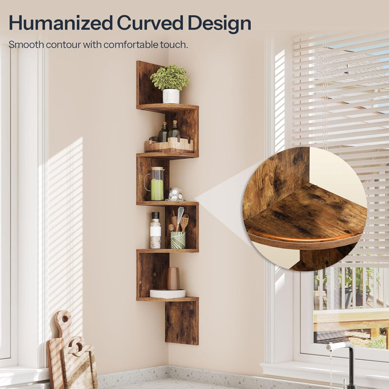 Set Of 2 Floating Corner Shelves For Wall,Rustic Brown