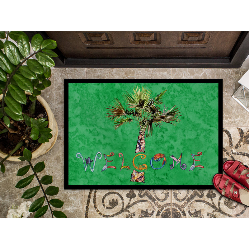 Bathory Non-Slip Floral Doormat, Green, 1'6" x 2'3"