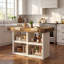 Îlot de cuisine de 140 cm avec rangement, table en bois, brun et blanc