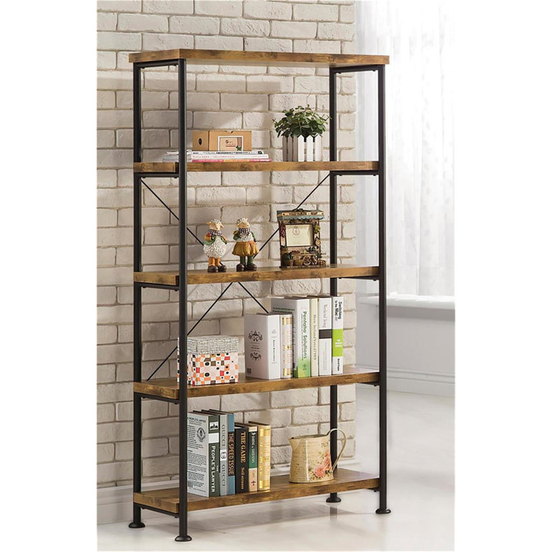 Columbus Rustically designed Bookcase With 4 Open Shelves, Antique Nutmeg