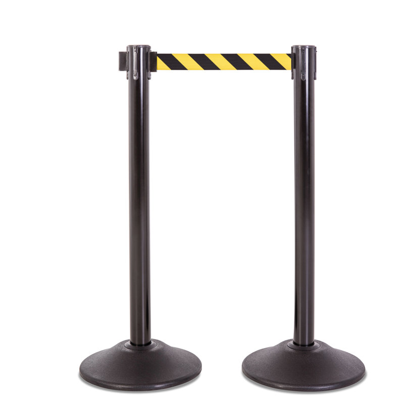 Poteau en acier noir robuste de première qualité avec ceinture rétractable de 7,5 pieds jaune, paquet de 2, Noir
