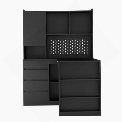 L-Shaped Desk With Drawers, Bookshelf & Hutch