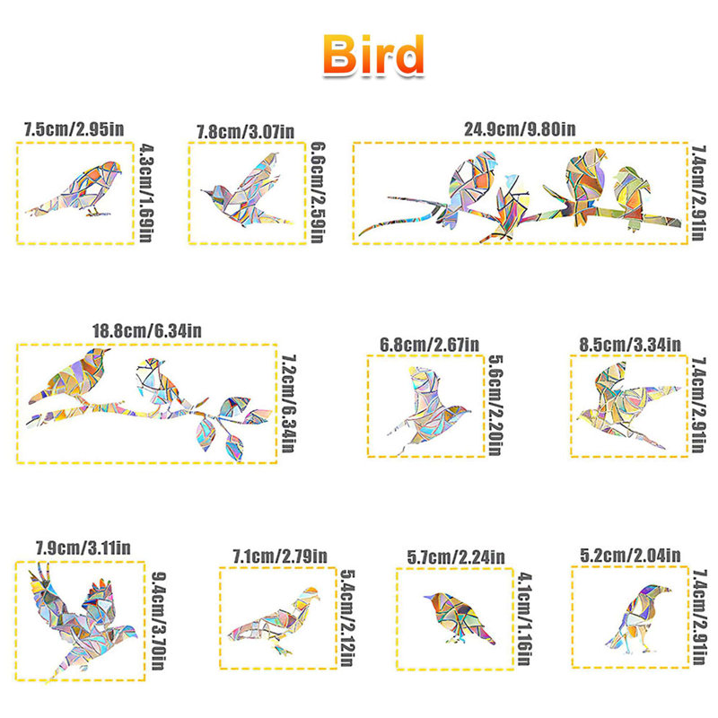 20 Pieces Static Window Clings Anti-Collision Reminder Window Decals Prismatic Glass Door Window Stickers