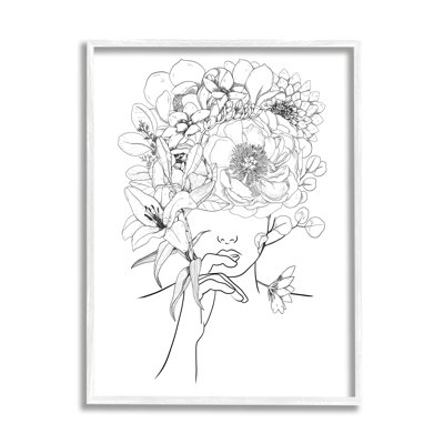 " Line Drawing Botanical Floral Bouquet Over Person Face " by Ros Ruseva