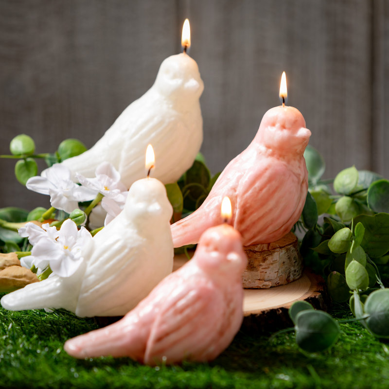 Bougie fantaisie oiseau non parfumée, Rose