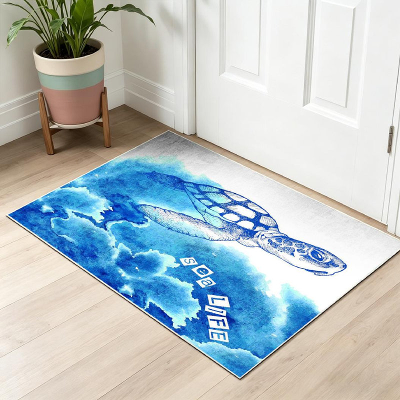 Tapis bleu délavé à la machine, Rectangle 32" x 47"
