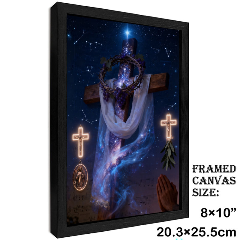 «Black Prayed Vintage Prayer with a Cross Atmosphere», reproduction d'art encadrée de style rétro, H 11 po x l 9 po