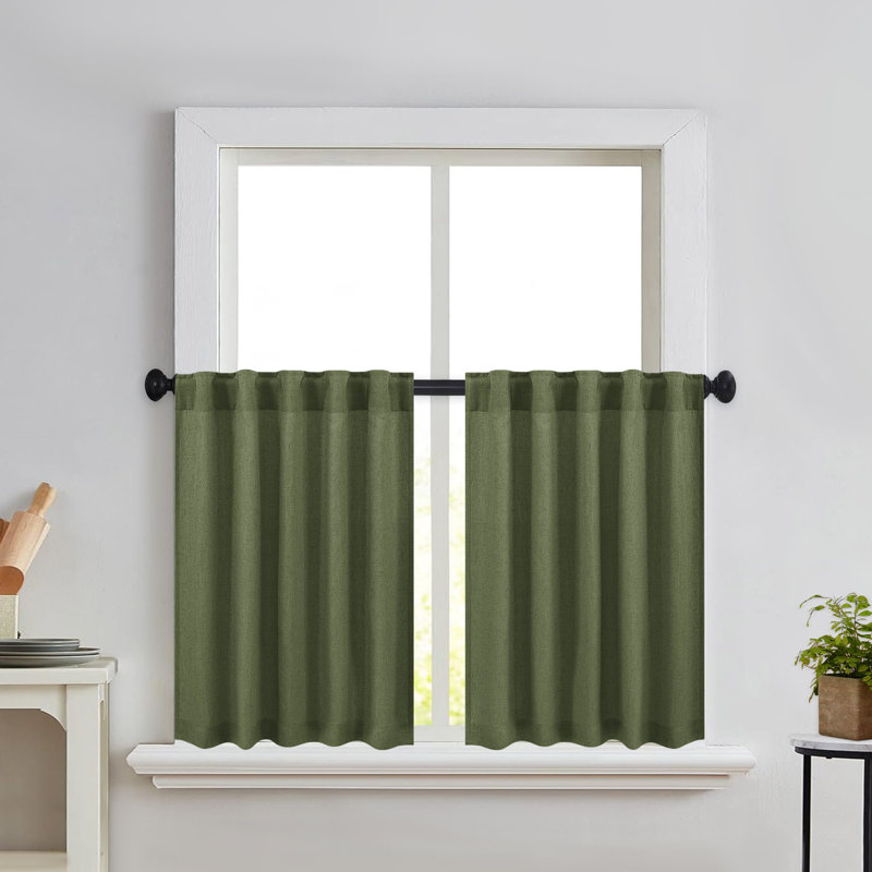 Rideau de café semi-diaphane Browerville, L 36 po x L 36 po, Vert olive