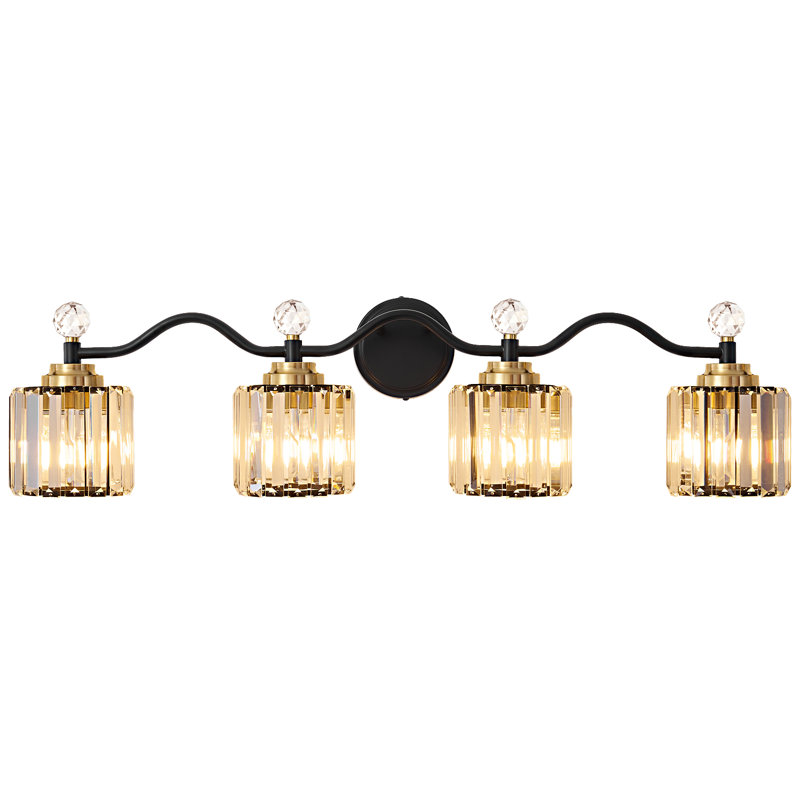 Emilion Dimmable Bathroom Vanity Light With Crystal Shade, 4 Lights, Matte Black/Gold