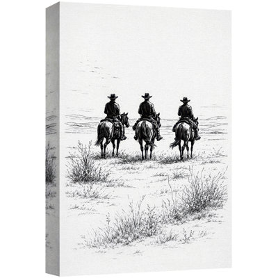 Western Cowboys Riding Horses Black and White Artwork, Living Room Pictures Canvas Giclee Print Wall Art
