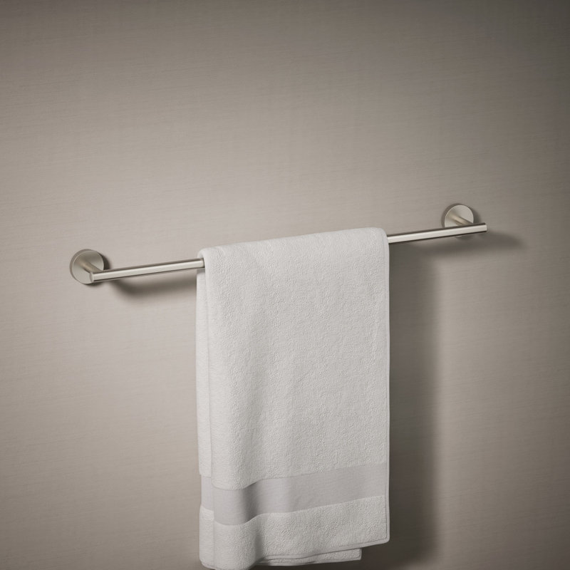 Elate Wall Mounted Round Towel Bar, Metal Wall-Mounted Towel Holder, Brushed Nickel, 2" H x 24" L x 2.75" D