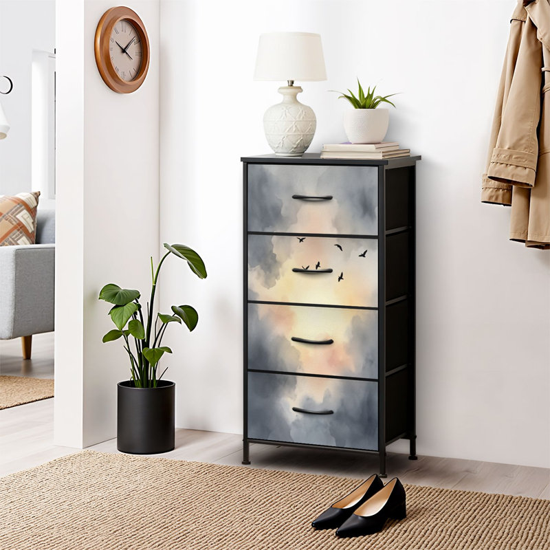 4 Drawer Dresser for Bedroom, Narrow Chest of Drawers, Wooden Top and Study Iron Frame 18"x37.5"-(WxH)