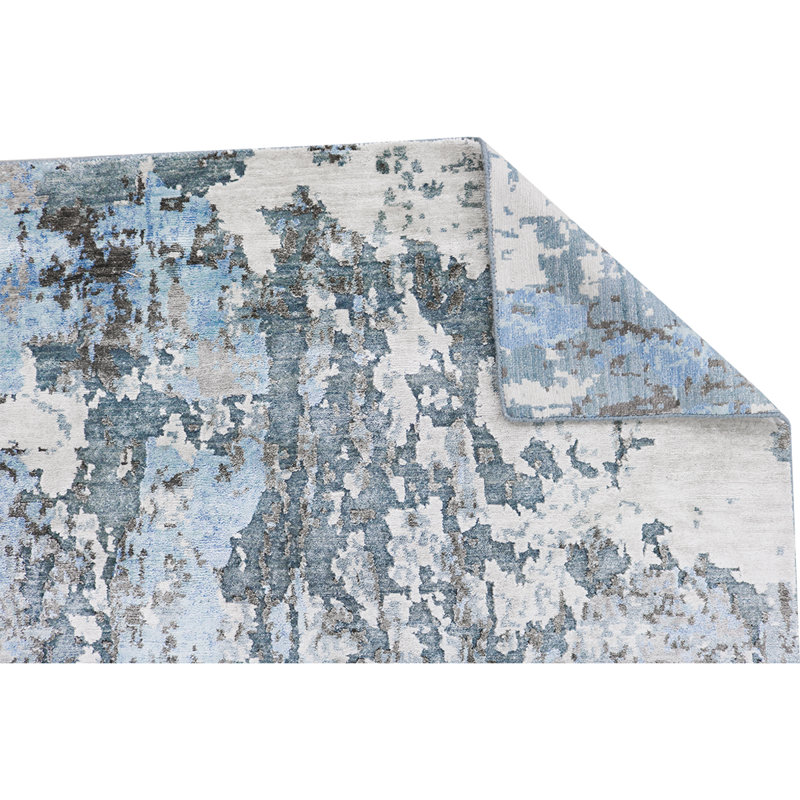 Hand-Knotted High-Quality Gray and Blue Area Rug, Rectangle 2' x 3'