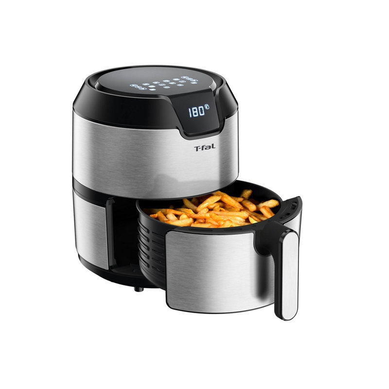 Friteuse à air T-Fal, friteuse, Easy Fry, faible en gras, panier antiadhésif, 4,2 L, acier inoxydable avec support en prime