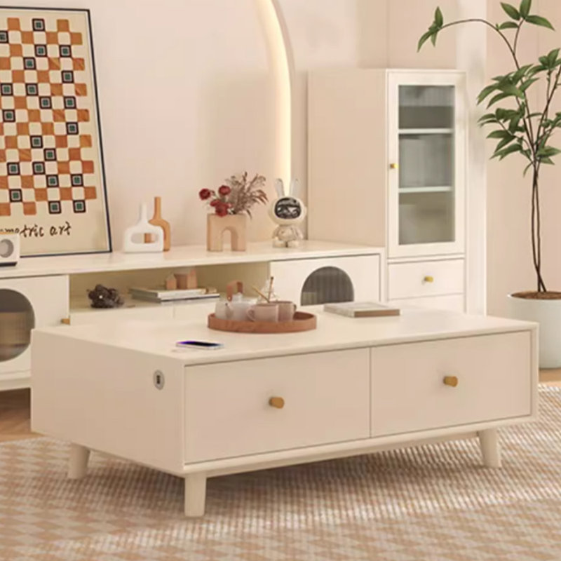 Simple design sense solid wood coffee table, White