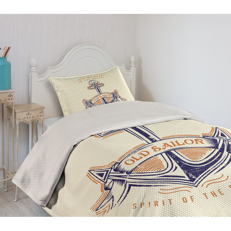 White Quilted Microfiber King Bedspread Set with Anchor Design